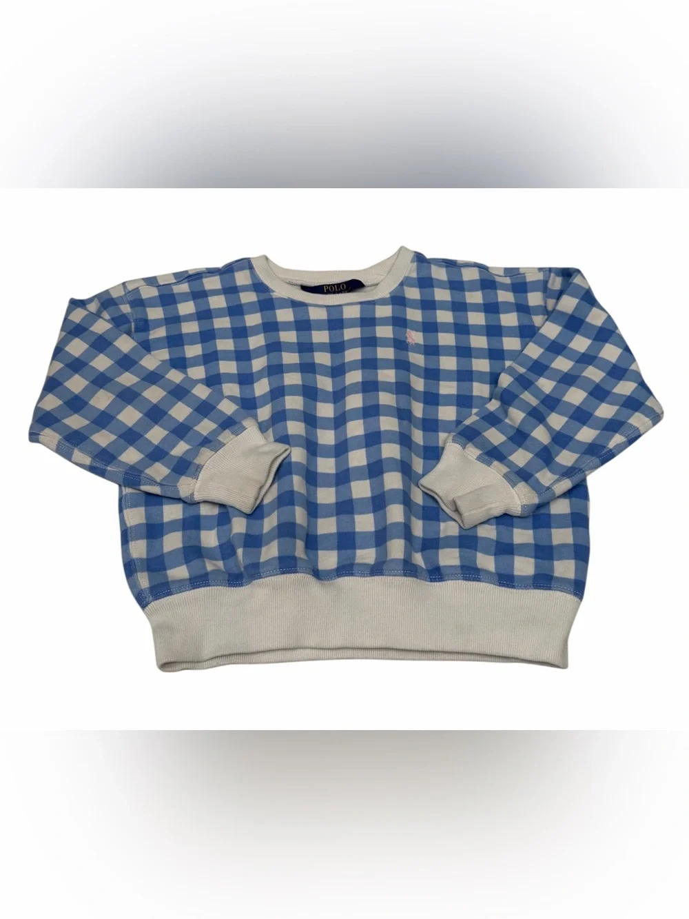 Polo Ralph Lauren‎ Girl Sweater Checkered Blue Embroidered Logo Size 6